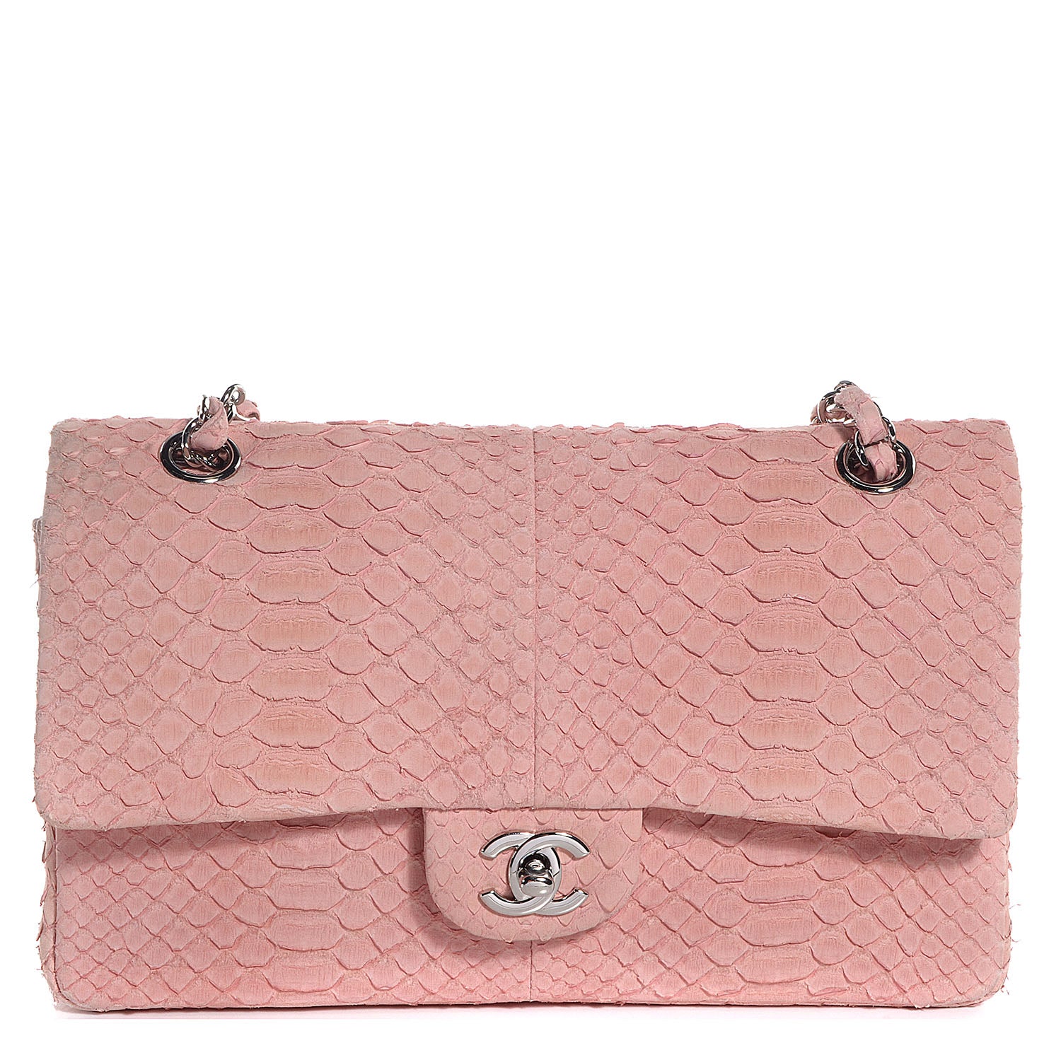 Chanel Matte Python Medium Double Flap Pink 1 of 7