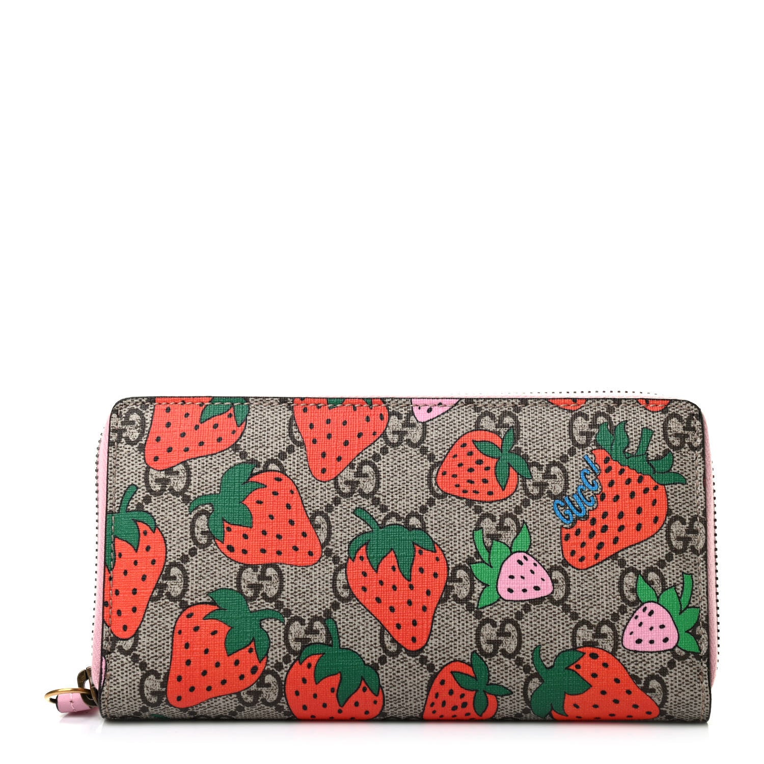 Gucci GG Supreme Monogram Strawberry Zip Around Wallet Light Pink 1 of 7
