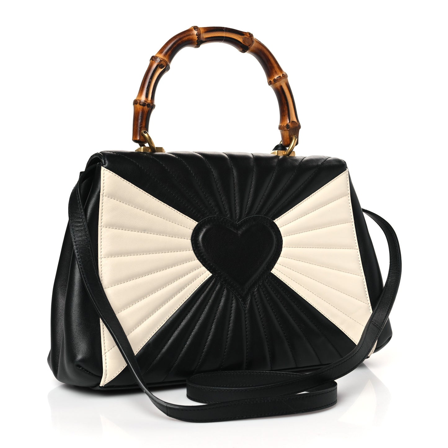 Calfskin Bamboo Trapuntata Queen Margaret Top Handle Bag Mystic White Black