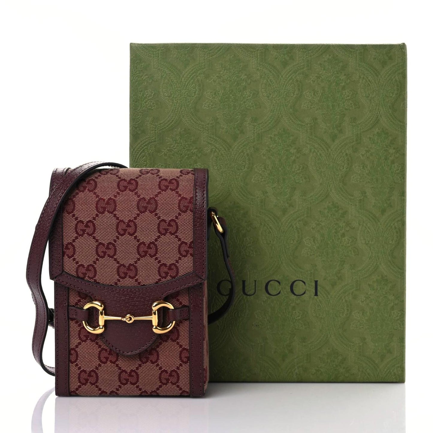 Monogram Textured Dollar Calfskin Mini Horsebit 1955 Crossbody Bag Sahara Rubino Chardonnay