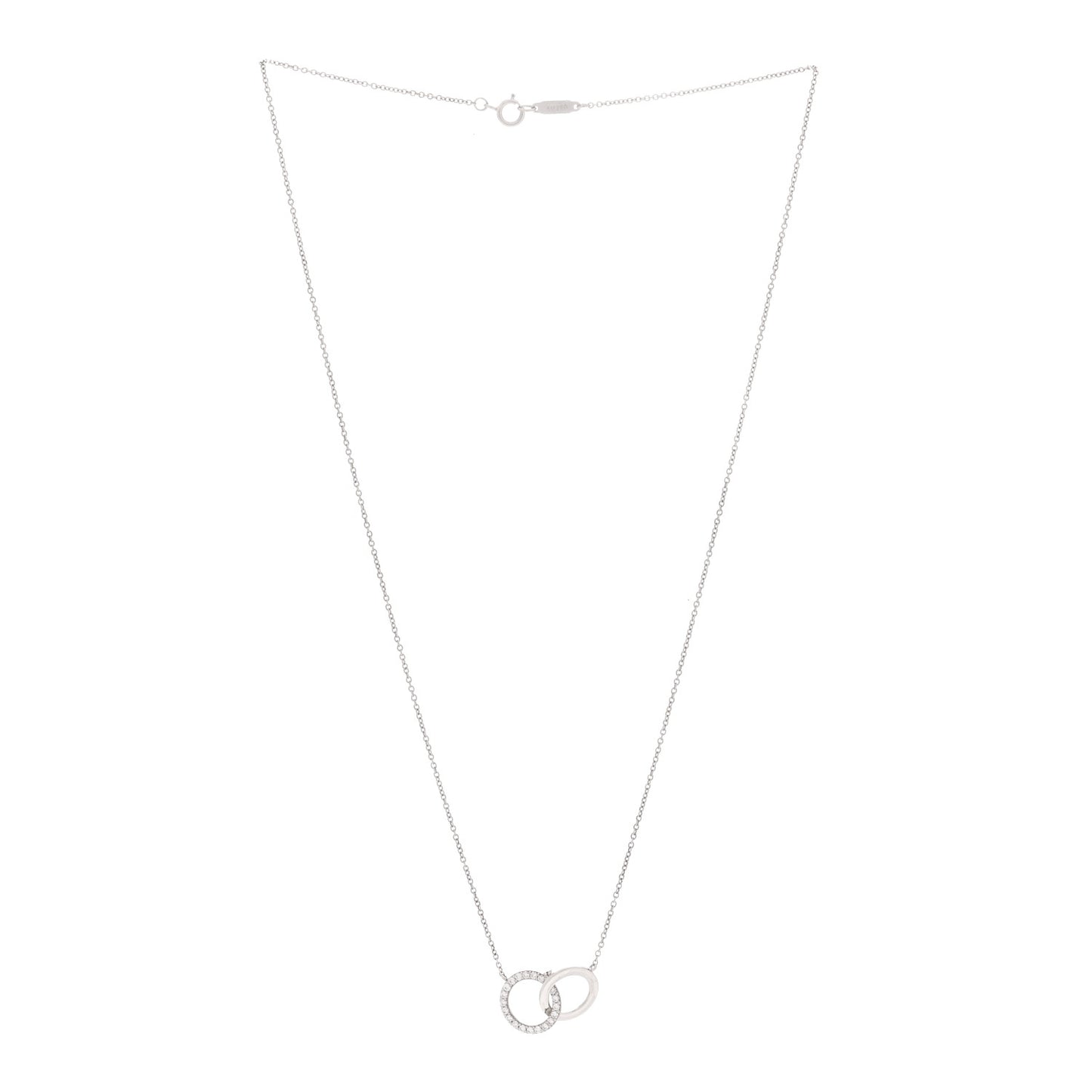 18K White Gold Diamond Double Interlocking Circles Pendant Necklace