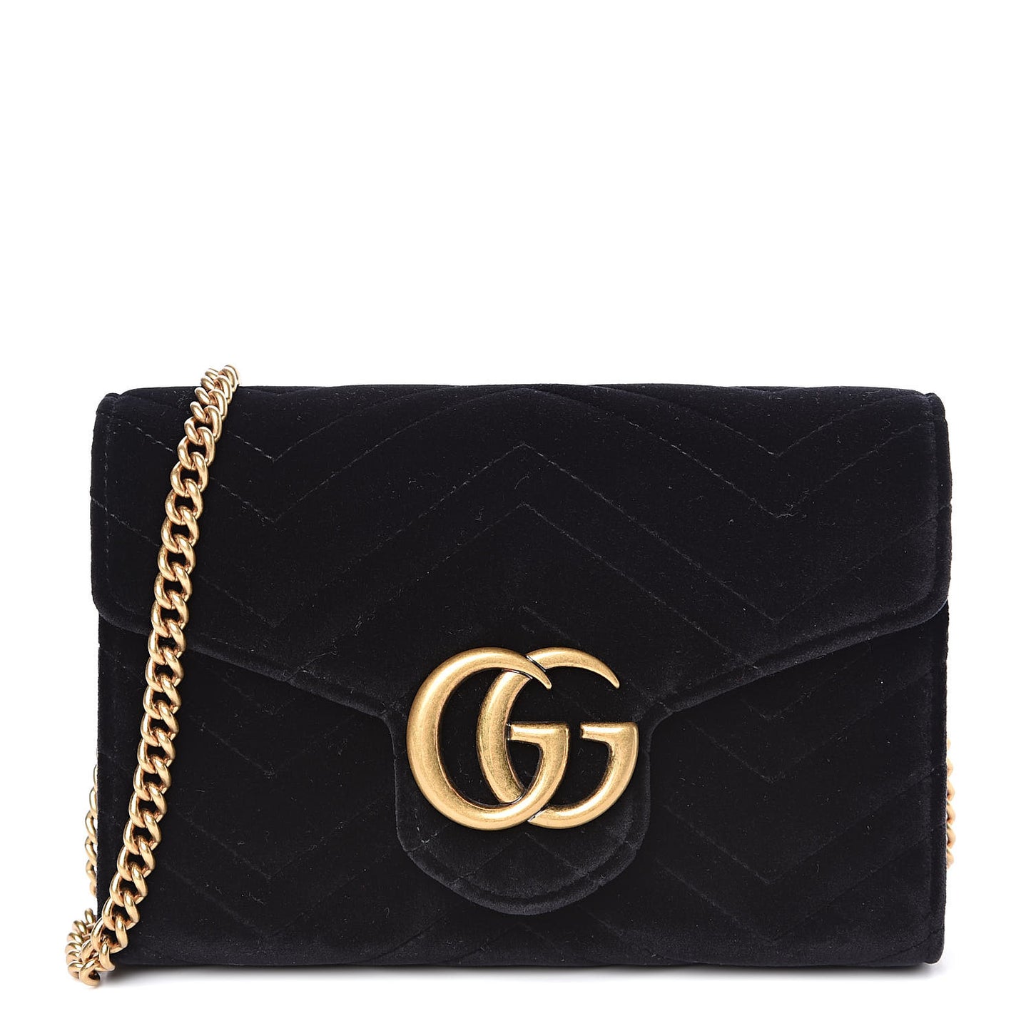 Velvet Matelasse GG Marmont Chain Wallet Black