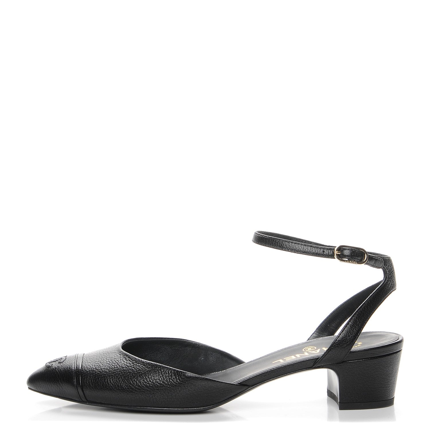 Chanel Goatskin Cap Toe CC Slingback Sandals 40.5 Black 1 of 10