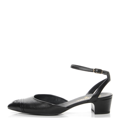 Chanel Goatskin Cap Toe CC Slingback Sandals 40.5 Black 1 of 10