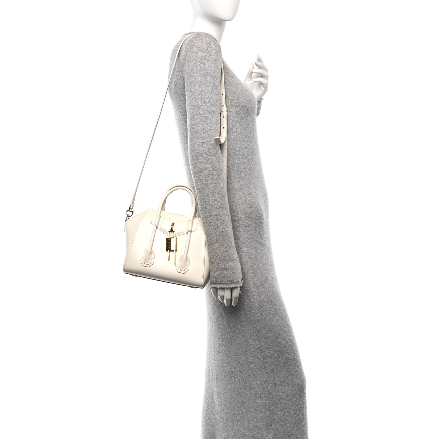 Box Calfskin Mini Lock Antigona Shoulder Bag Ivory