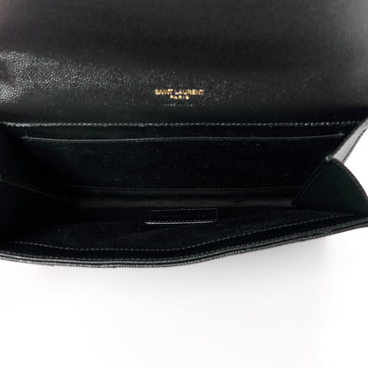 Saint Laurent Grain De Poudre Matelasse Chevron Monogram Envelope Clutch Black 5 of 10