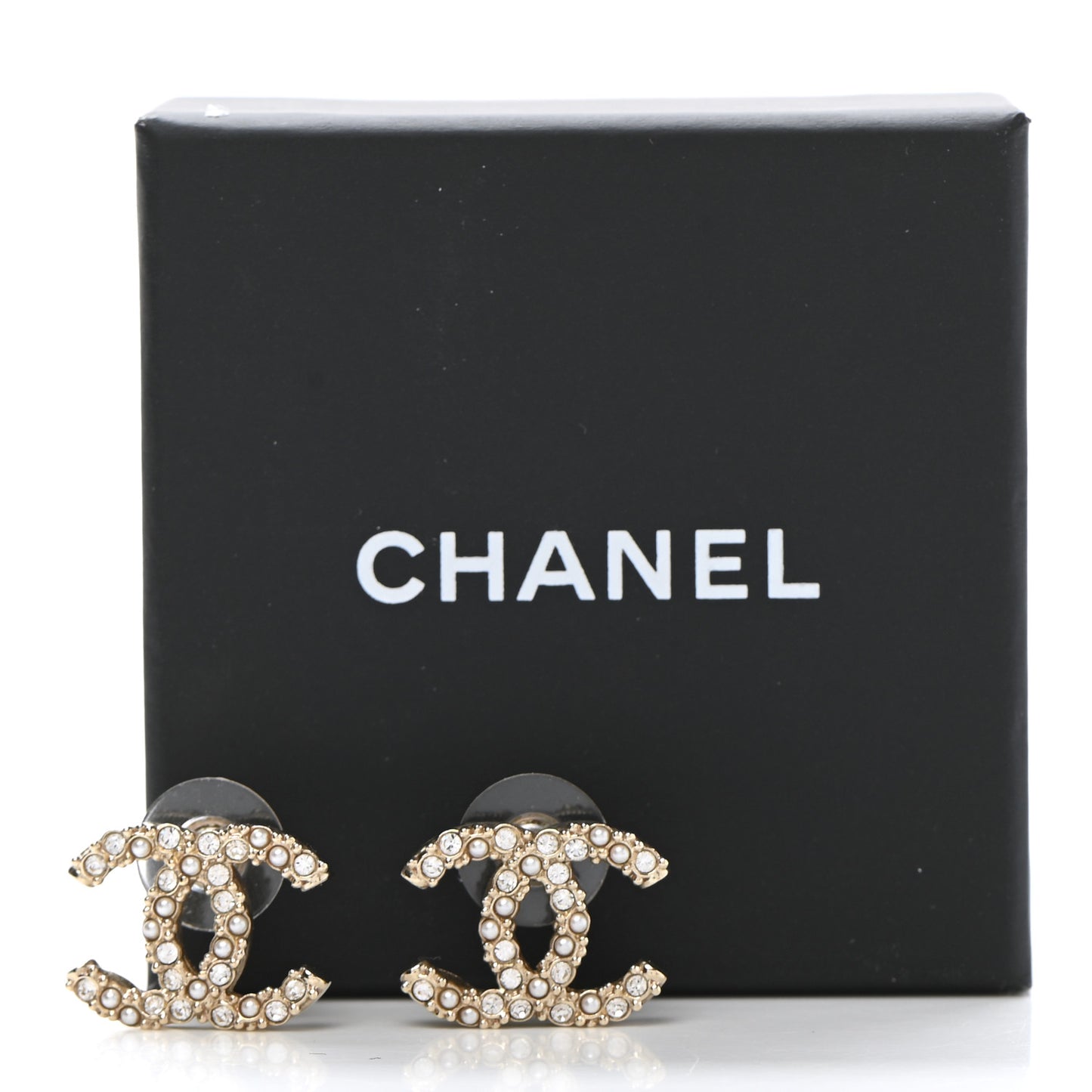 Metal Graduated Pearl Crystal CC Earrings Light Gold