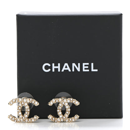 Chanel Metal Graduated Pearl Crystal CC Earrings Light Gold 5 of 5