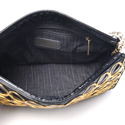 Chanel Patent Embroidered Clutch With Chain Black Gold 5 of 9