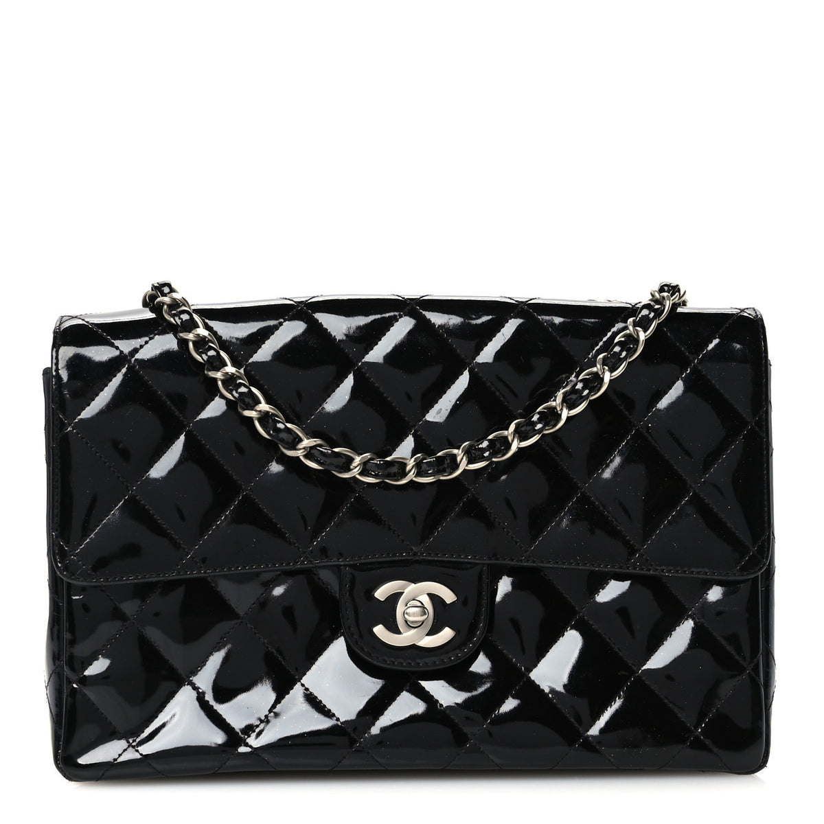 Patent Quilted Medium Single Flap Black