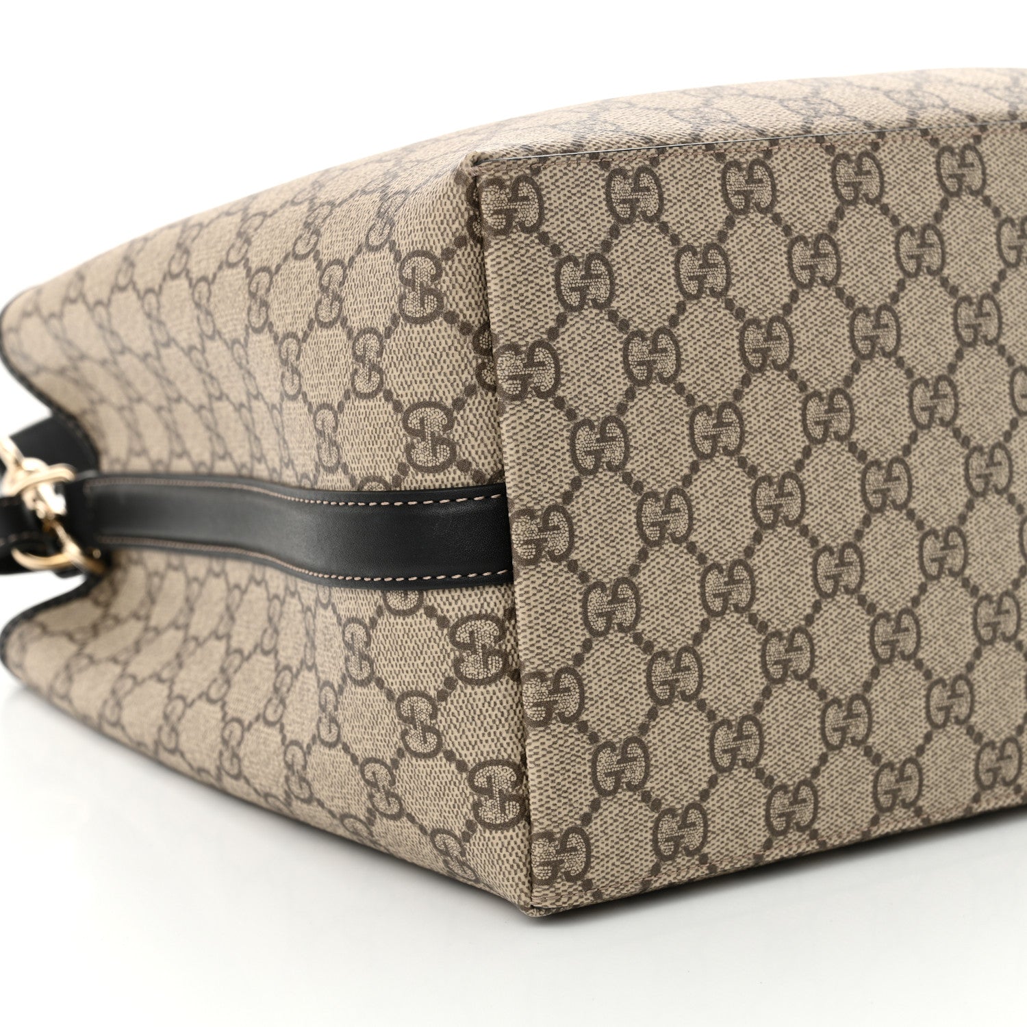 Gucci GG Supreme Monogram Medium Emblem Bucket Bag Beige Dark Brown Black 9 of 12