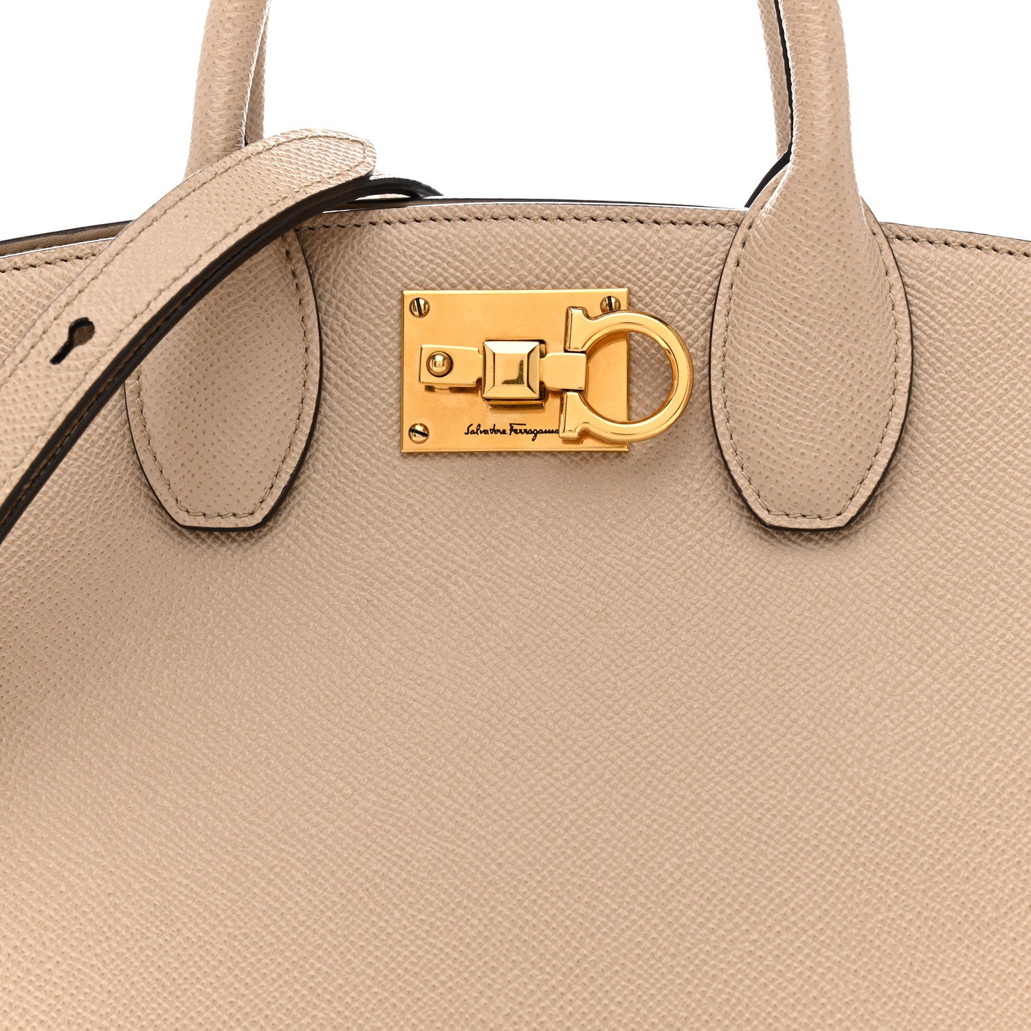 Salvatore Ferragamo Hammered Calfskin Small The Studio Box Bag Daino 8 of 14