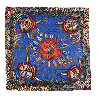 Hermes Silk Flowers of South Africa Scarf 90 Bleu Brun Vert 1 of 3