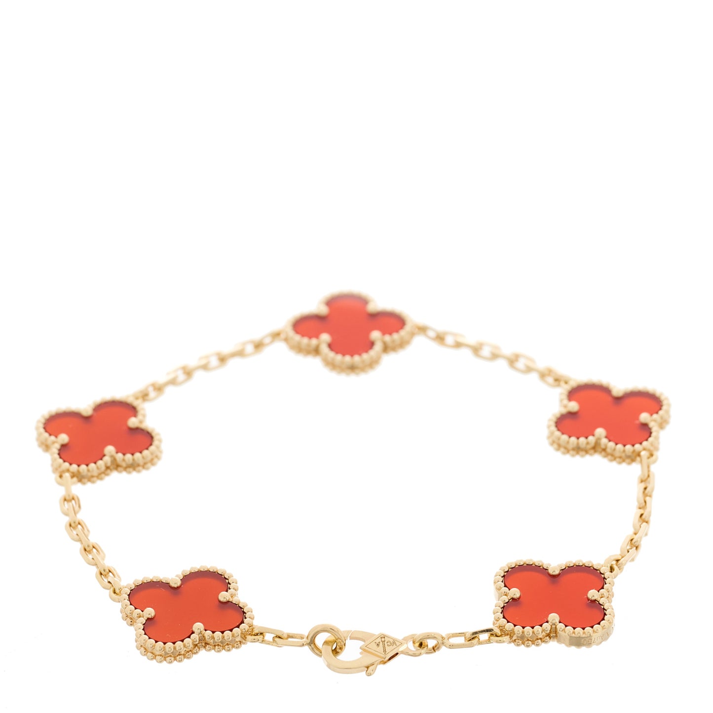 18K Yellow Gold Carnelian 5 Motifs Vintage Alhambra Bracelet