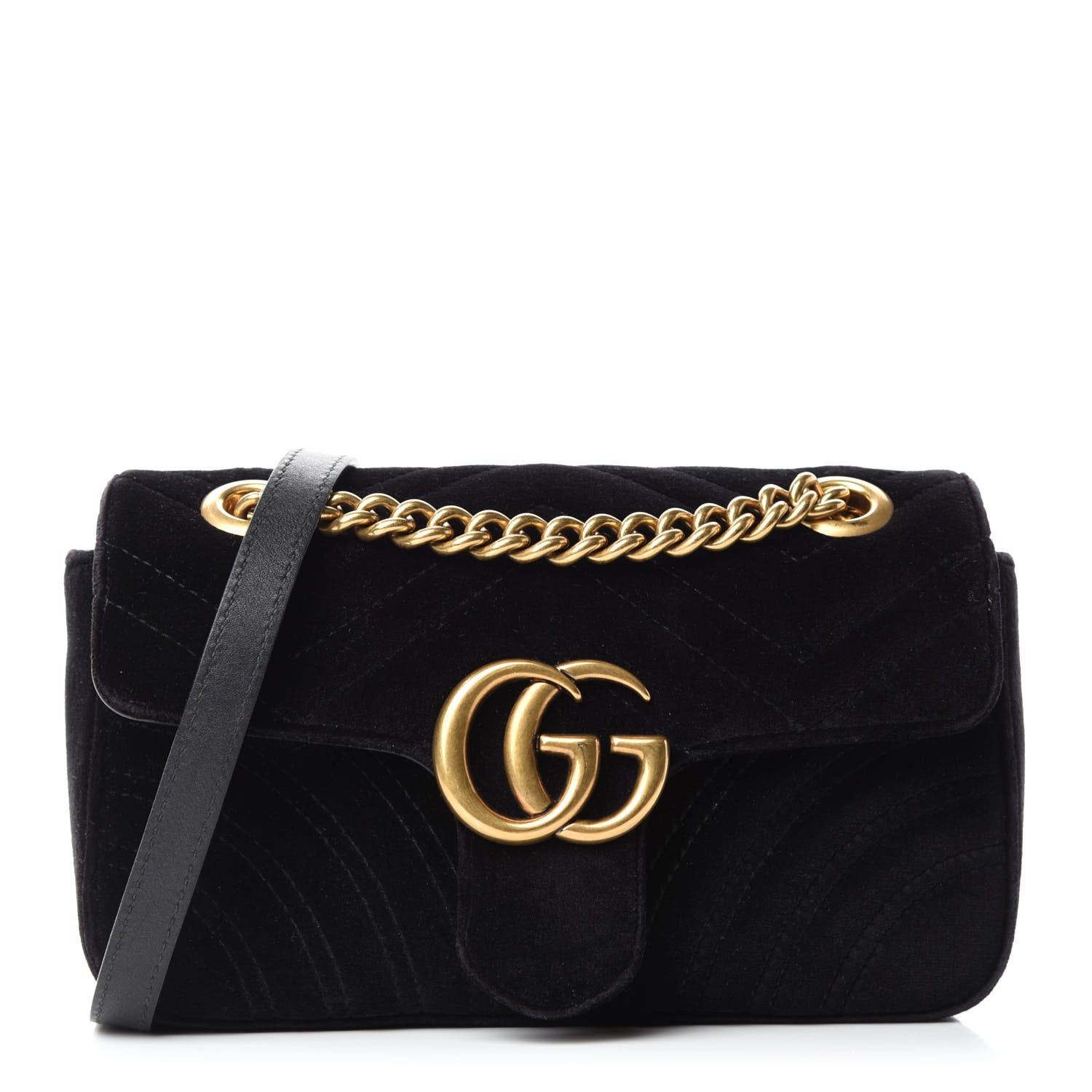 Gucci Velvet Matelasse Mini GG Marmont Shoulder Bag Black 1 of 12