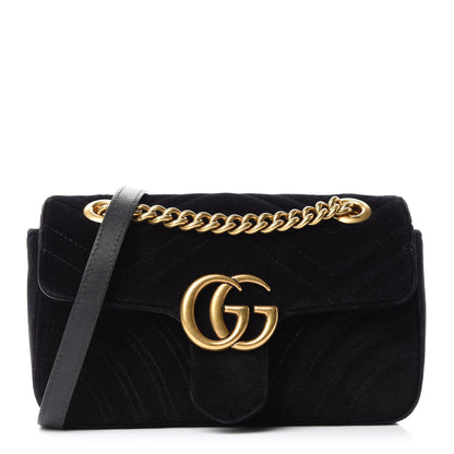 Gucci Velvet Matelasse Mini GG Marmont Shoulder Bag Black 1 of 12