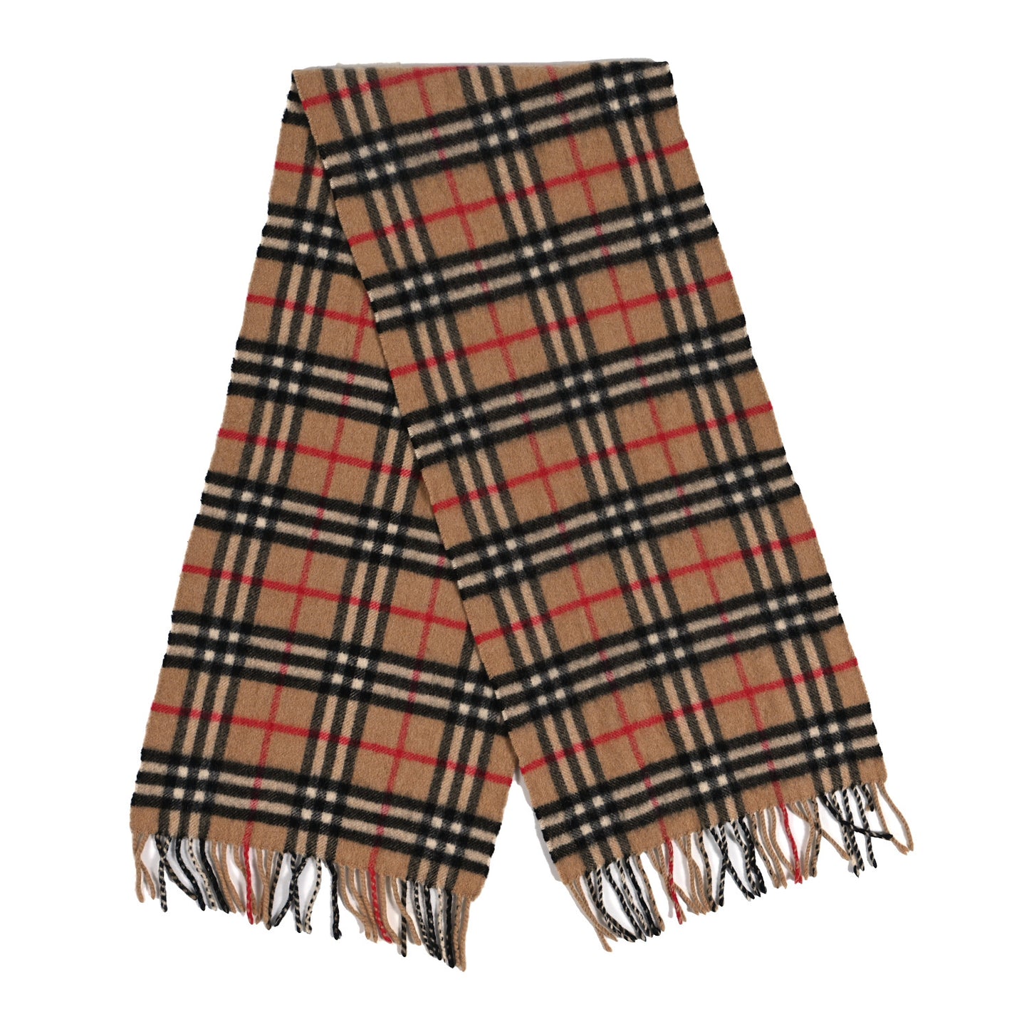 Cashmere House Check Fringe Scarf Camel