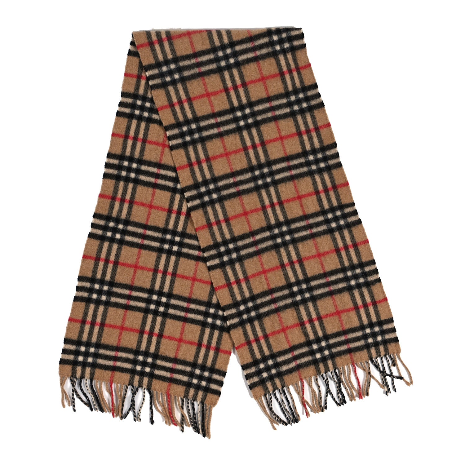 Burberry Cashmere House Check Fringe Scarf Camel 2 of 3