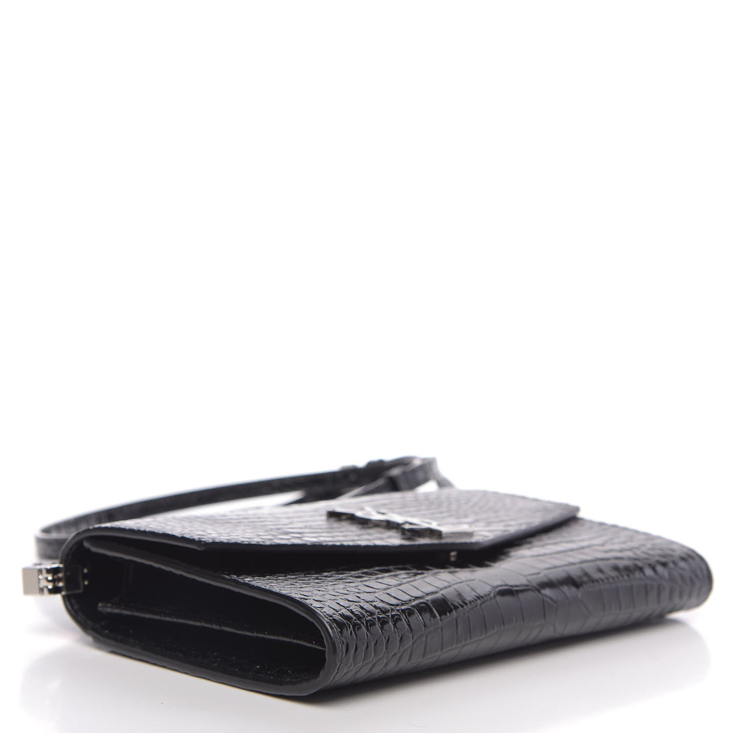 Saint Laurent Calfskin Crocodile Embossed Monogram Uptown Crossbody Black 4 of 9