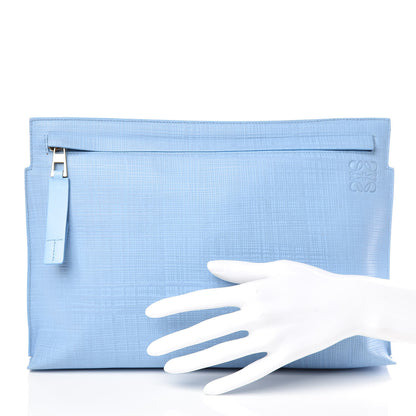 Loewe Calfskin Linen Embossed Large T Pouch Light Blue 2 of 8