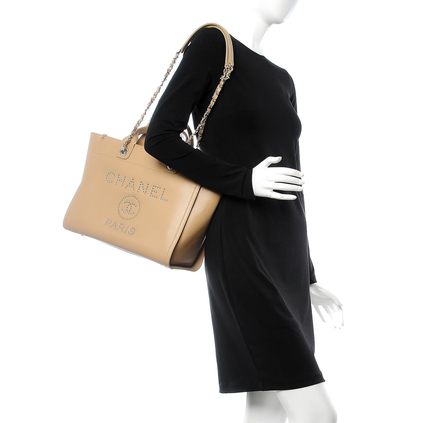 Caviar Small Studded Deauville Tote Beige