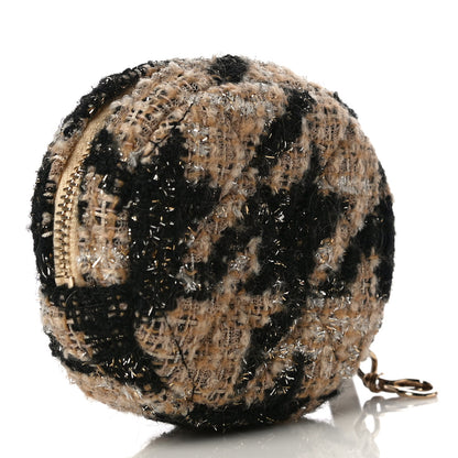 Chanel Tweed Shearling Quilted Coin Purse Beige Black 3 of 9