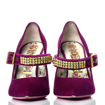 Gucci Velvet Crystal Embellished Sylvie High Heel Pumps 37 Fucsia Violet Cyclamen 2 of 7