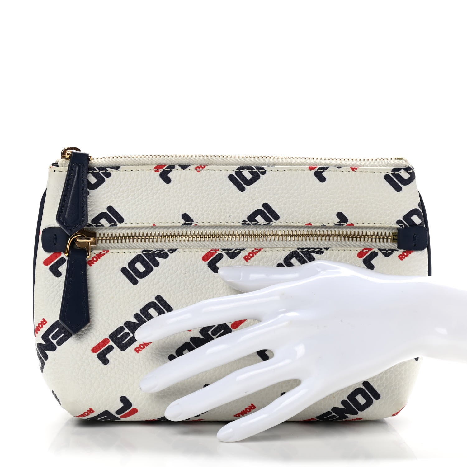 Fendi X FILA Vitello Mania Medium Pyramid Cosmetic Case White Blueberry 2 of 8