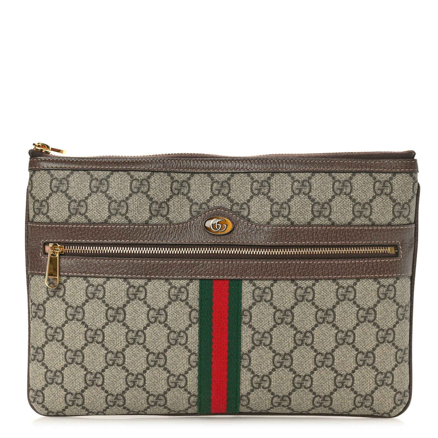 GG Supreme Monogram Large Ophidia Pouch Clutch Brown
