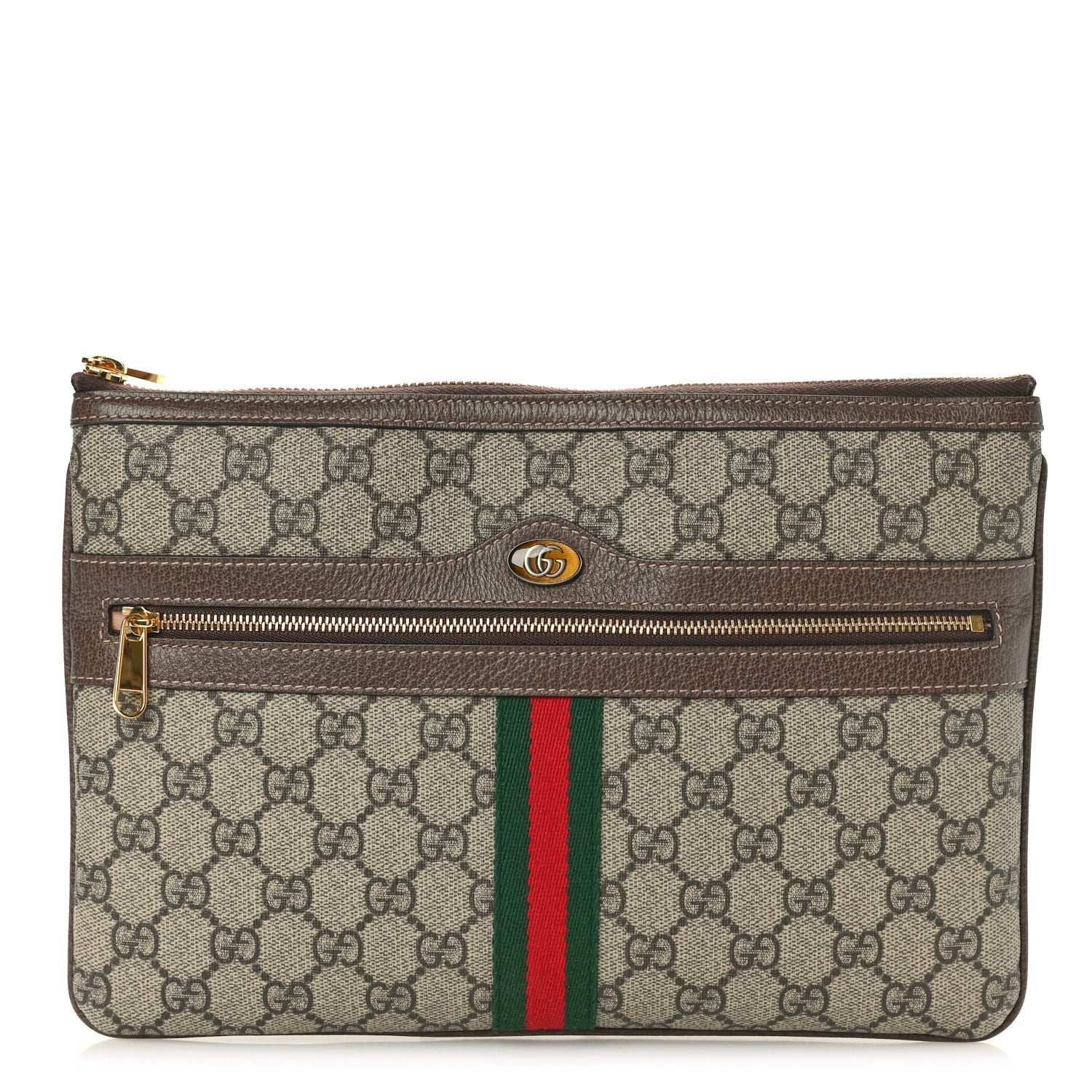 Gucci GG Supreme Monogram Large Ophidia Pouch Clutch Brown 1 of 8