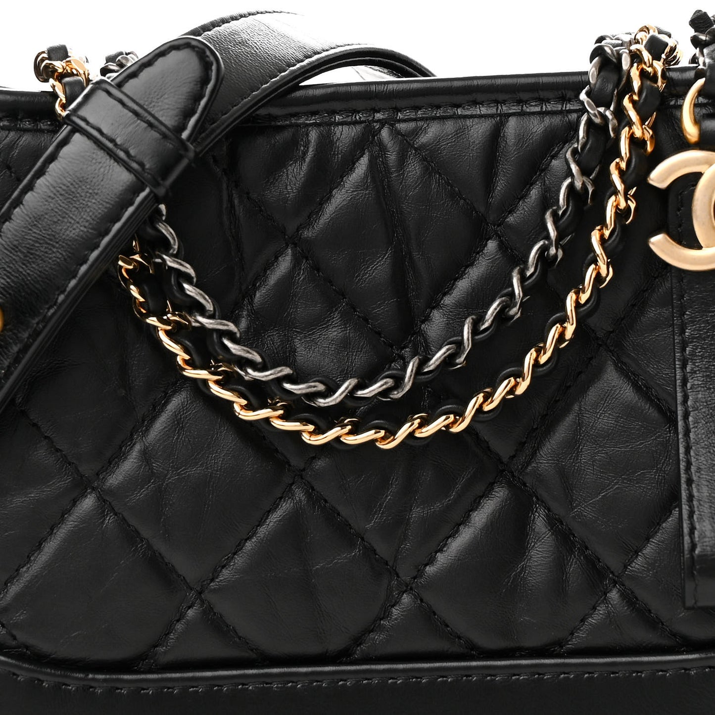 Aged Calfskin Quilted Small Gabrielle Hobo Black