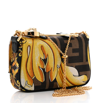 Fendi X VERSACE Silk Fendace FF Baroque Nano Brooch Baguette Black Gold 2 of 8