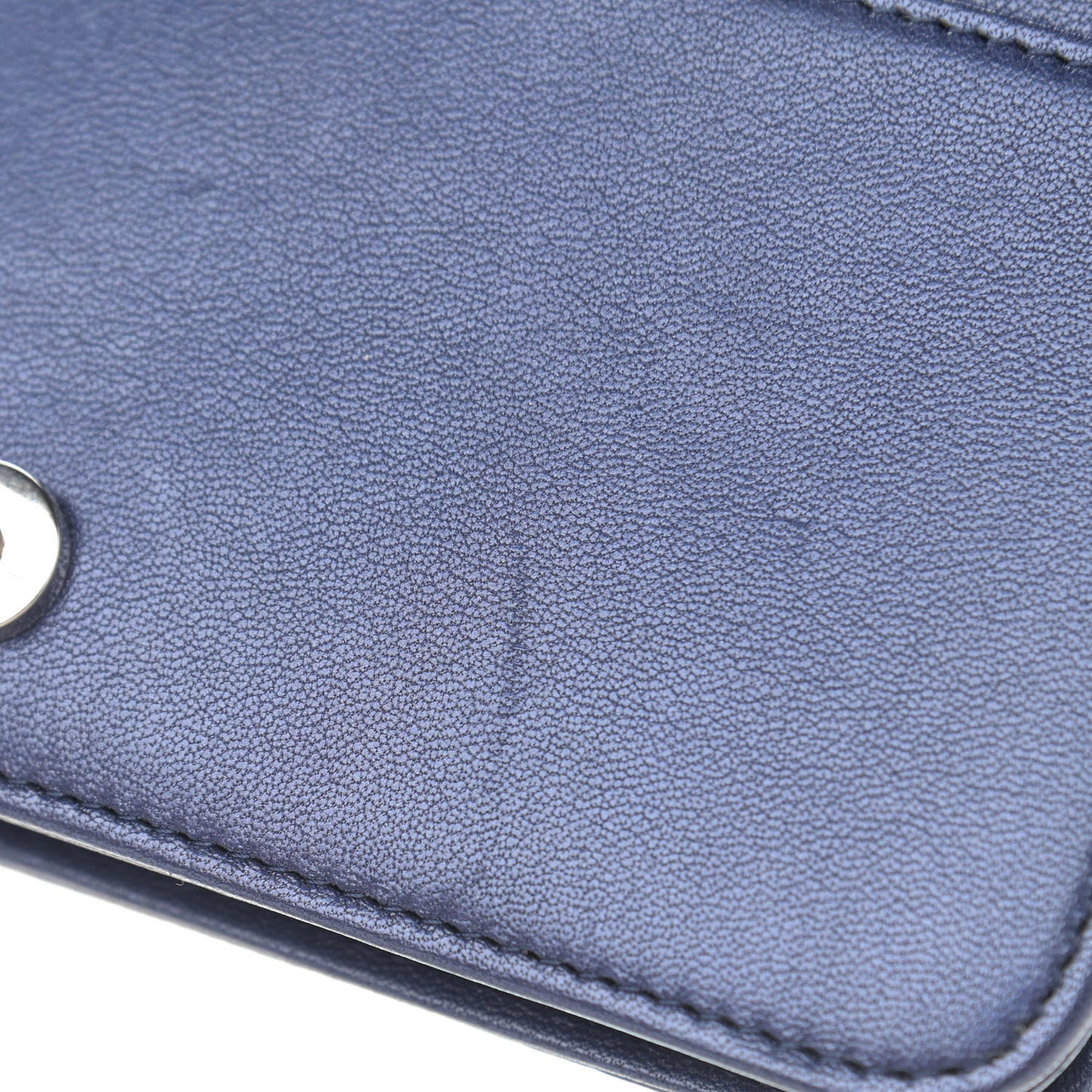 Metallic Sheepskin Chevron Quilted Vintage Mademoiselle Wallet On Chain WOC Navy