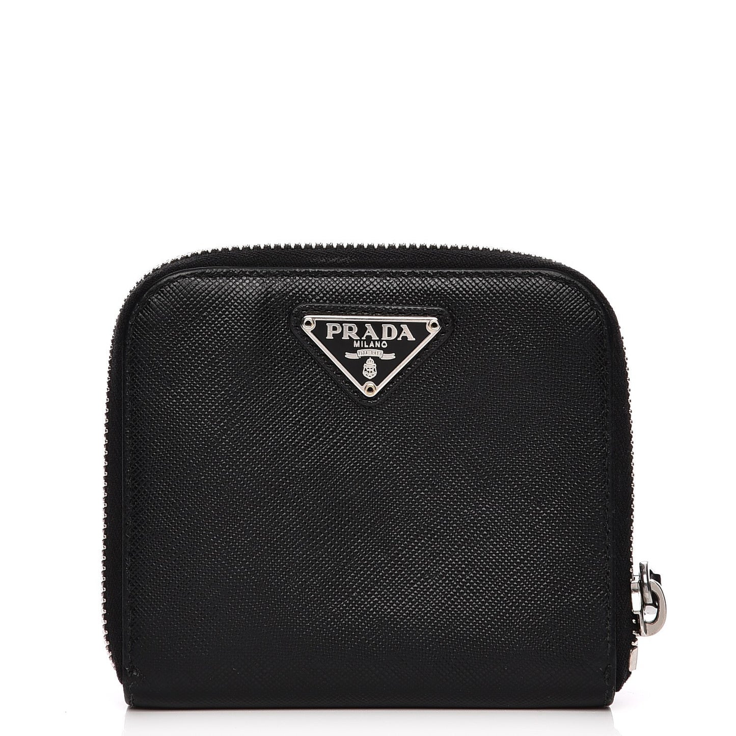 Saffiano Metal Compact Zip Around Wallet Black