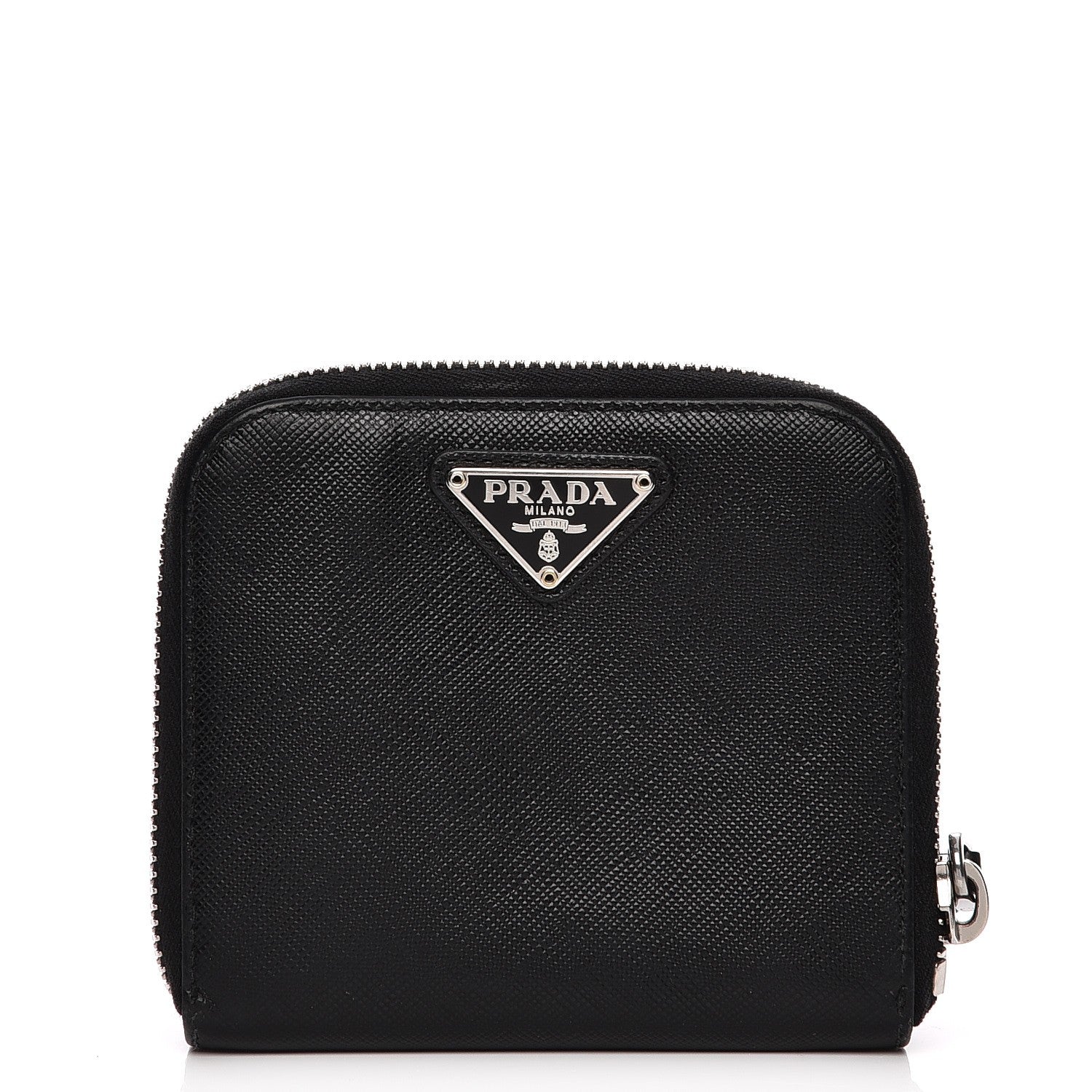 Prada Saffiano Metal Compact Zip Around Wallet Black 1 of 9