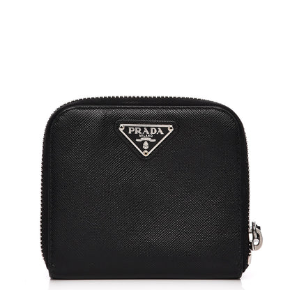 Prada Saffiano Metal Compact Zip Around Wallet Black 1 of 9