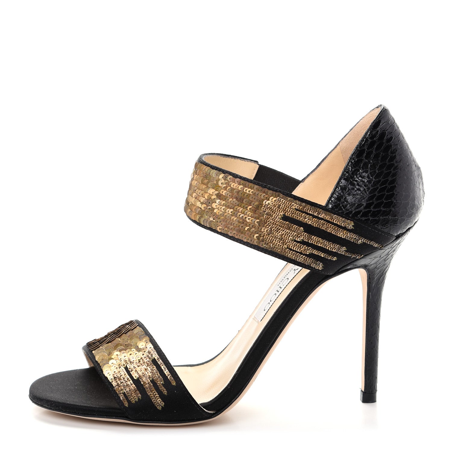 Jimmy Choo Sequins Elaphe Degrade Tallow Ankle Heels 38.5 Black Gold 1 of 10