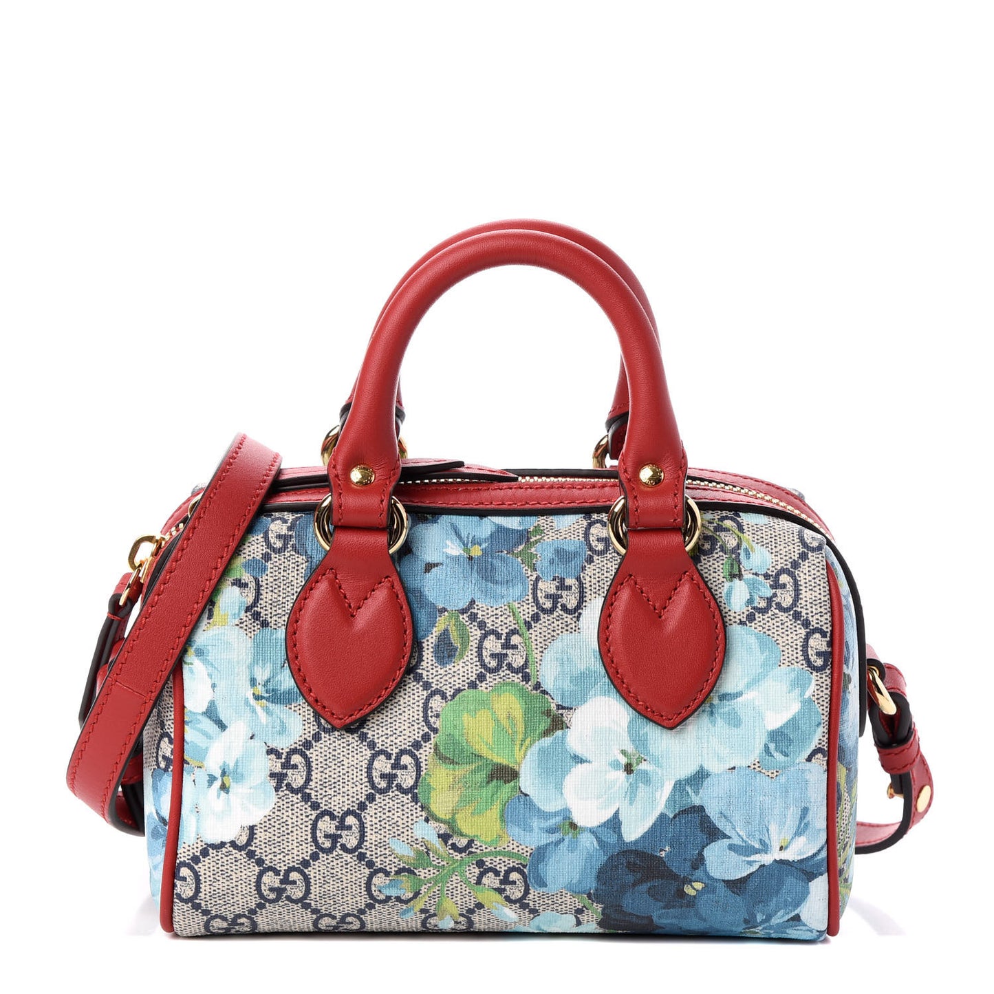 GG Supreme Monogram Blooms Mini Boston Navy Blue Hibiscus