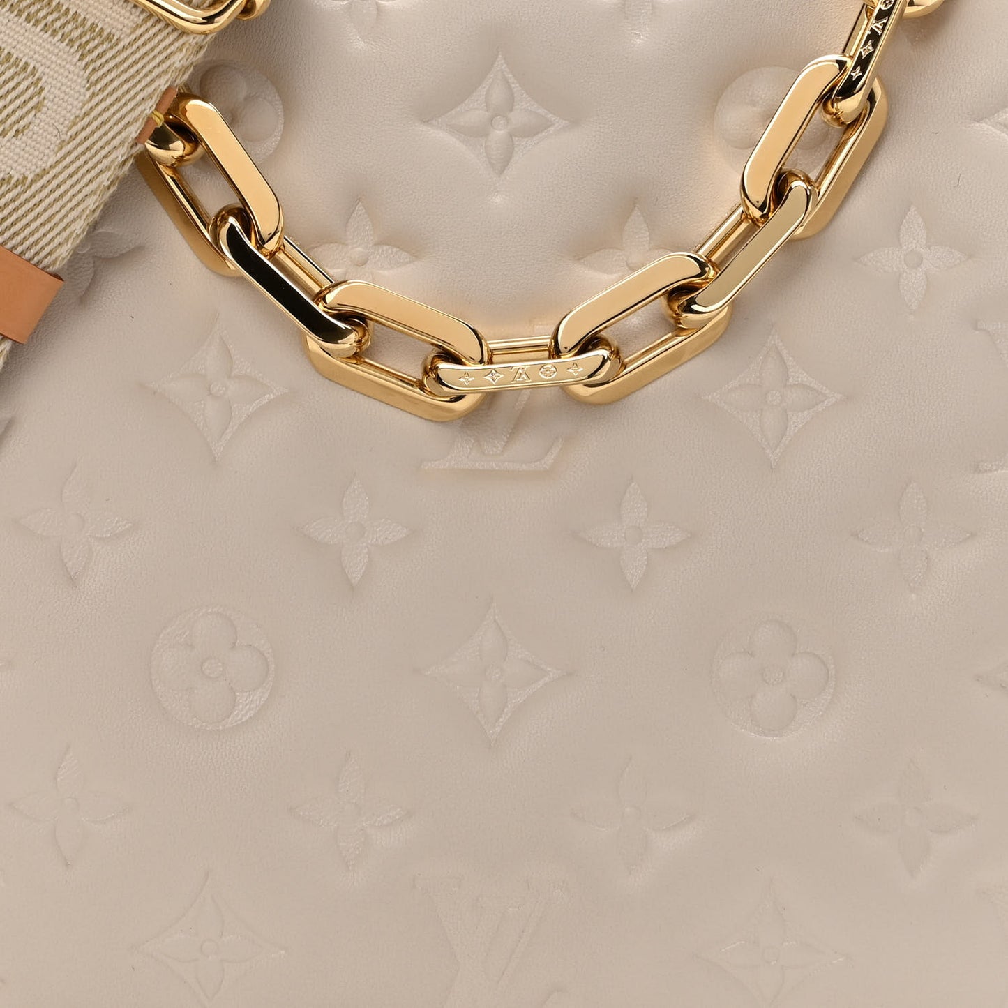Lambskin Embossed Monogram Coussin PM Cream
