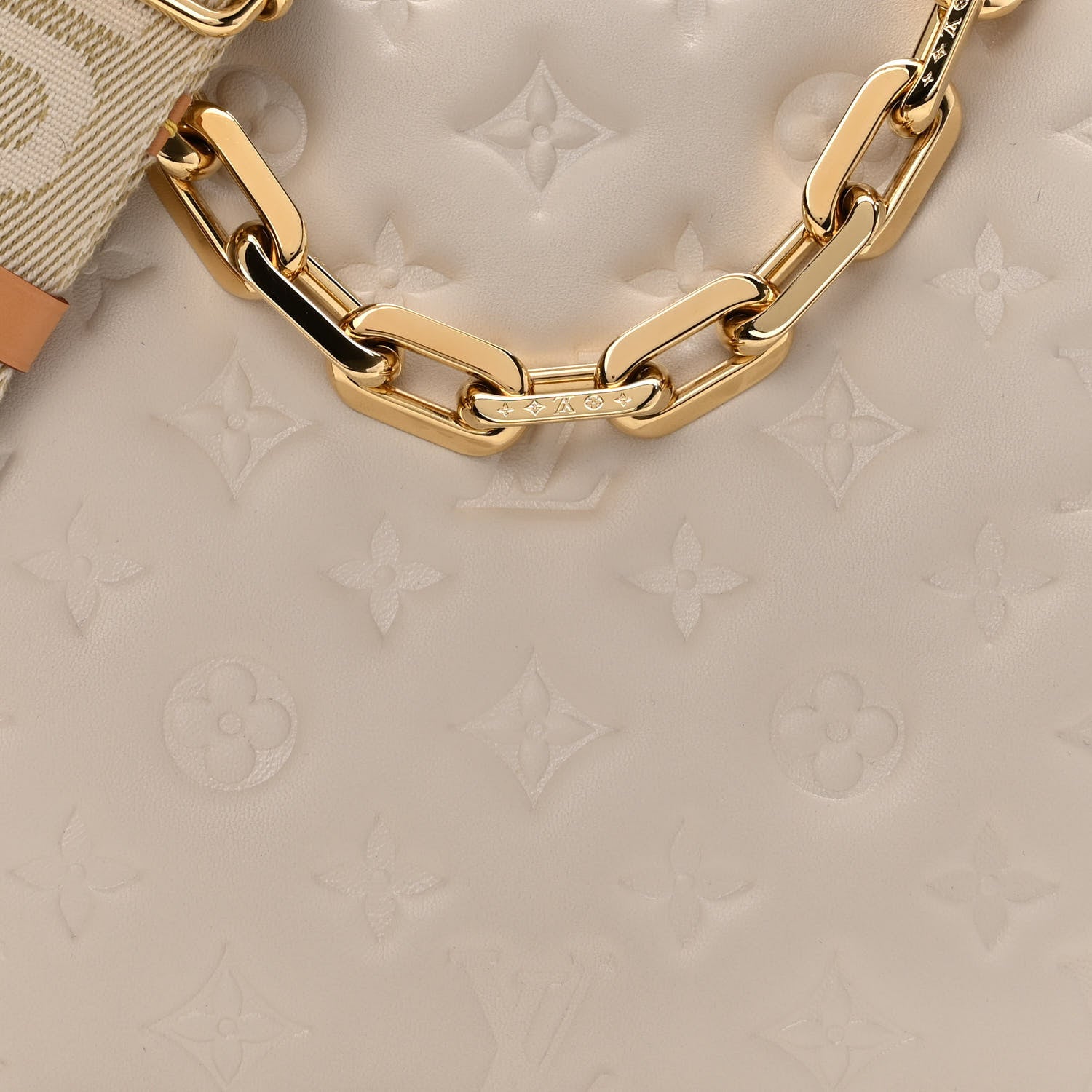 Louis Vuitton Lambskin Embossed Monogram Coussin PM Cream 7 of 9