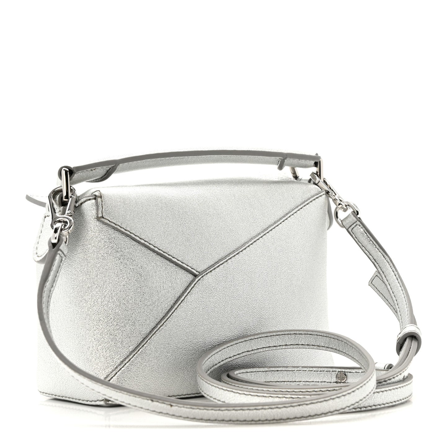 Laminated Lambskin Mini Puzzle Edge Bag Silver
