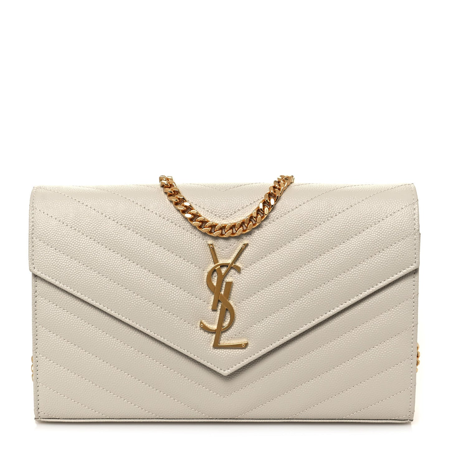 Grain De Poudre Matelasse Chevron Monogram Chain Wallet Crema Soft