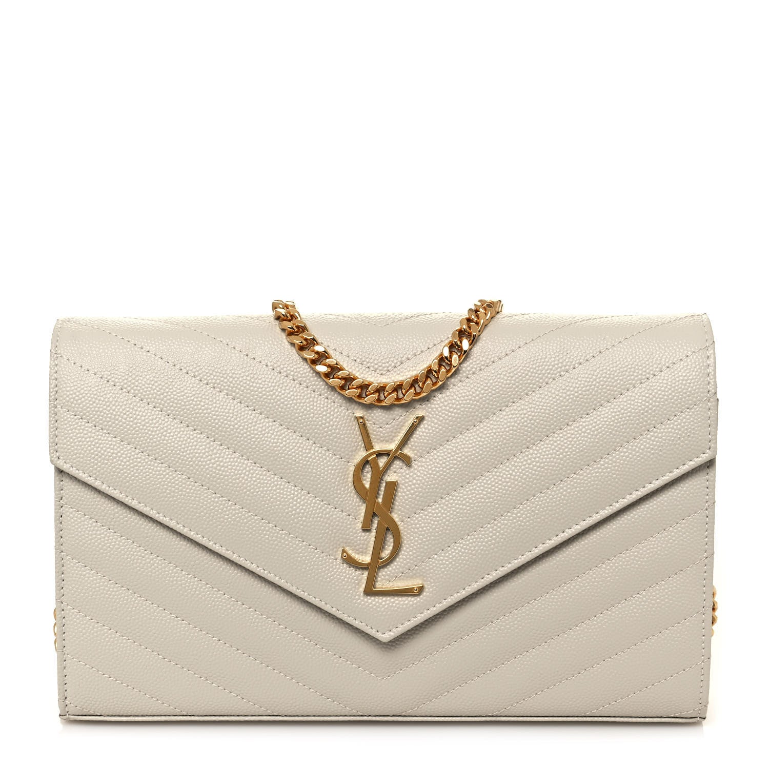 Saint Laurent Grain De Poudre Matelasse Chevron Monogram Chain Wallet Crema Soft 1 of 13