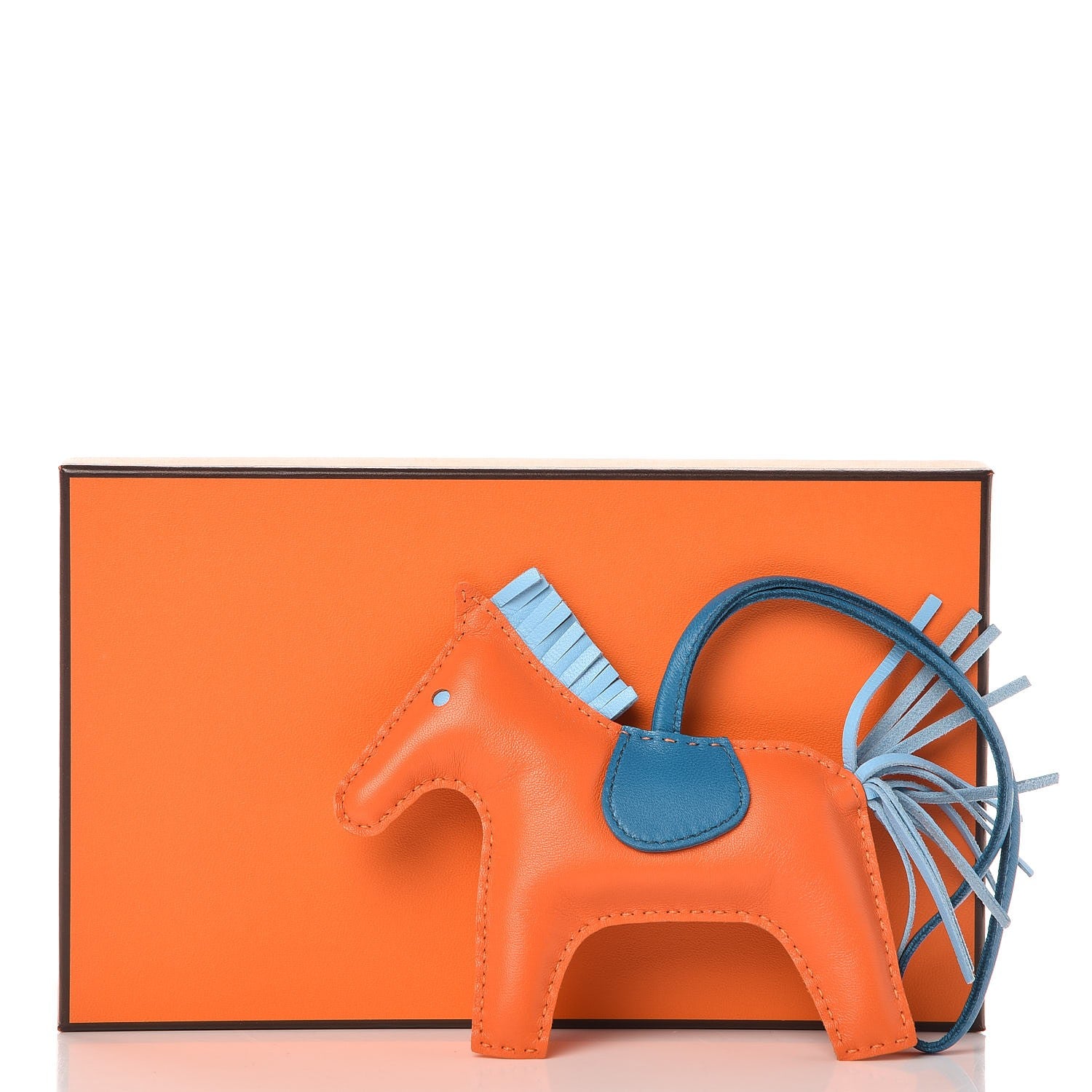 Hermes Milo Lambskin Grigri Rodeo Horse Bag Charm MM Feu Celeste Bleu Izmir 4 of 4
