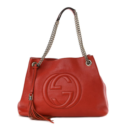 Gucci Pebbled Calfskin Medium Soho Chain Shoulder Bag Tabasco Red 1 of 9