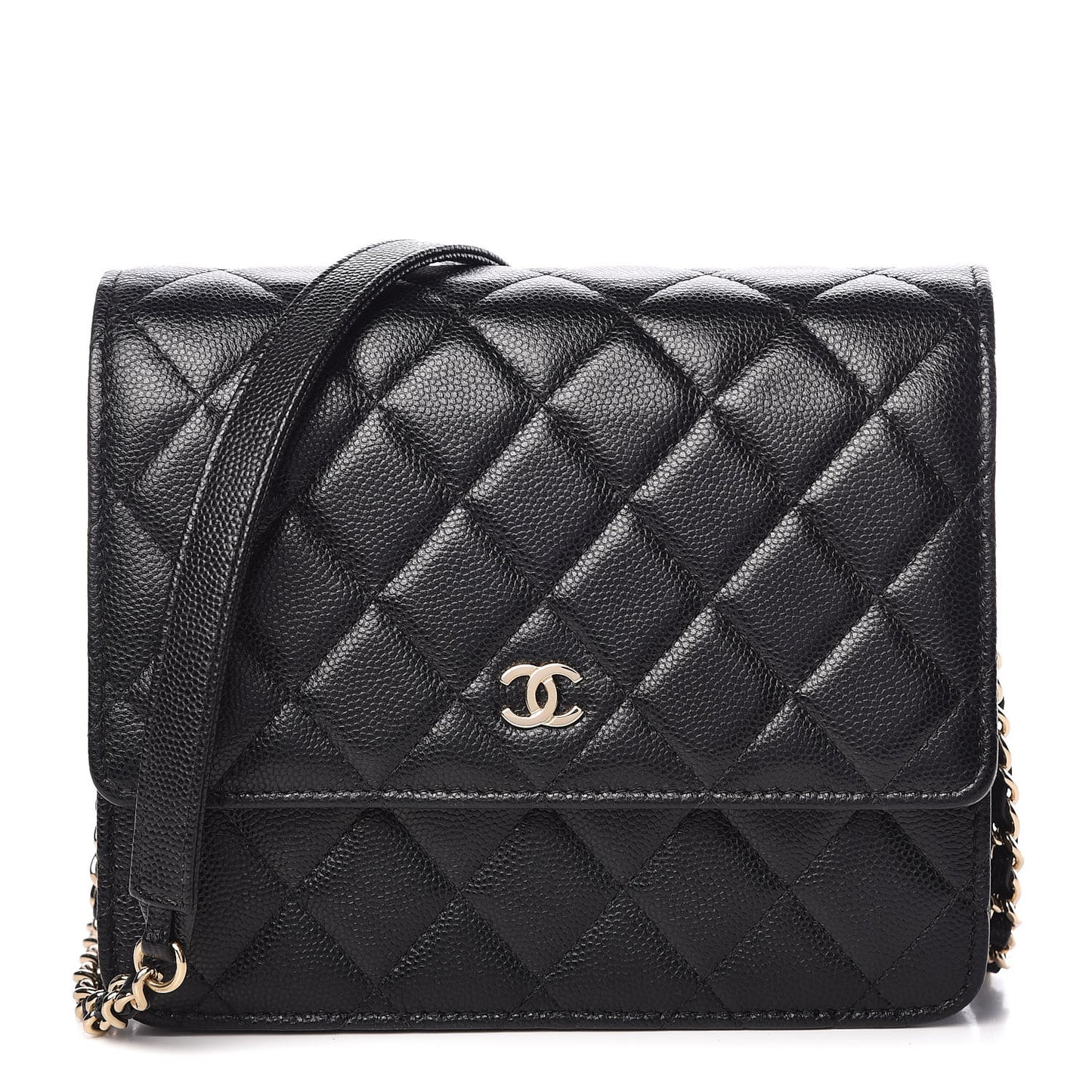 Caviar Quilted Square Wallet On Chain WOC Black