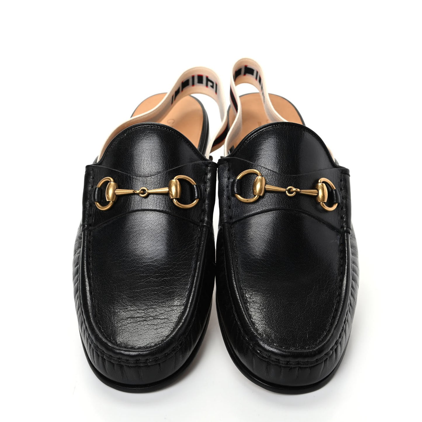 Goatskin Stripe Mens Horsebit Slingback Slippers 10.5 Black