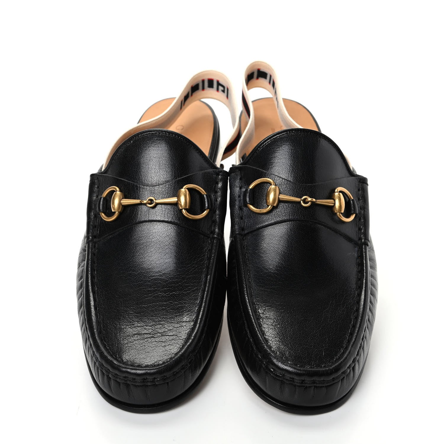 Gucci Goatskin Stripe Mens Horsebit Slingback Slippers 10.5 Black 5 of 11