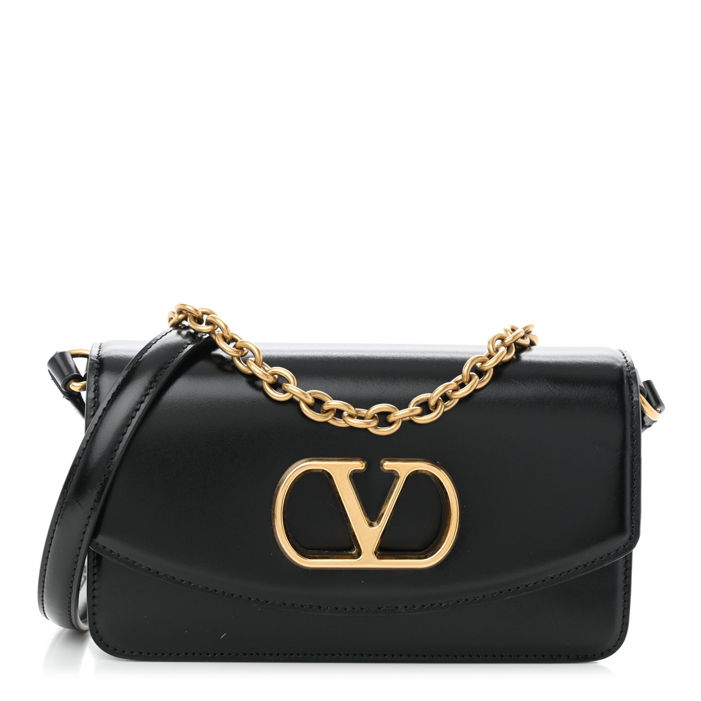 Shiny Calfskin Vlogo Small Shoulder Bag Black