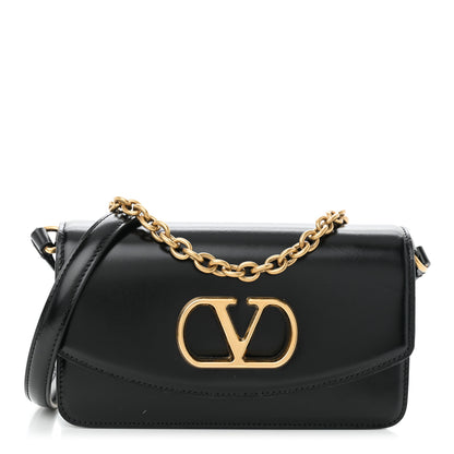Valentino Garavani Shiny Calfskin Vlogo Small Shoulder Bag Black 1 of 9